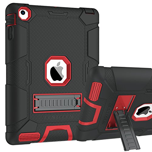 Product Cover iPad 2 Case, iPad 3 Case, iPad 4 Case, BENTOBEN Heavy Duty Shockproof Kickstand Anti-slip 3 in 1 Full-body Rugged Soft Rubber Hard PC Protective Case for 9.7 iPad 2nd / 3rd / 4th Generation, Black/Red