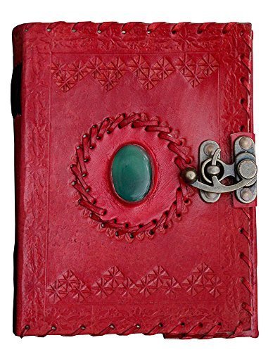 Product Cover PRASTARA Genuine Leather & Handmade Paper Stone Diary Notebook Journal for Personal Use or Gift Size 5x7 Antique Handmade Leather Bound Daily Notepad for Men & Women (Red)
