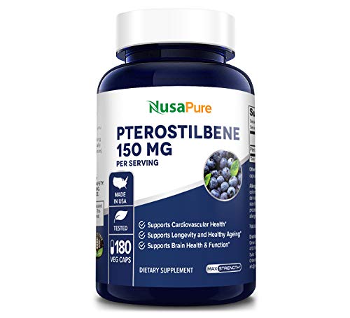 Product Cover Pterostilbene 150mg 180 Veggie Caps (Non-GMO & Gluten Free) - Promotes Healthy Aging and Longevity - Better Than Resveratrol - 75mg per caps