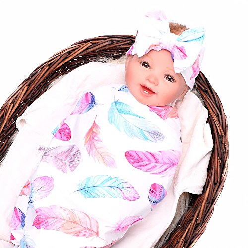 Product Cover Galabloomer Baby Sleep Swaddle Blanket Large and Bow Headband Set 47 inch X 47 inch Feather