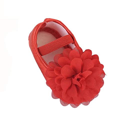 Product Cover Creazrise Toddler Kid Baby Girl Chiffon Flower Elastic Band Newborn Walking Shoes (M:6-12 Month, Red)