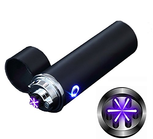 Product Cover Novelty Wares® Latest Design Triple ARC Innovative Flameless Plasma X Beam Lighter-Rechargeable-Restructured-Pipes-Bowls-Cigars-Camping-Windproof-Waterproof-360° - Matte Black (Matte Black)