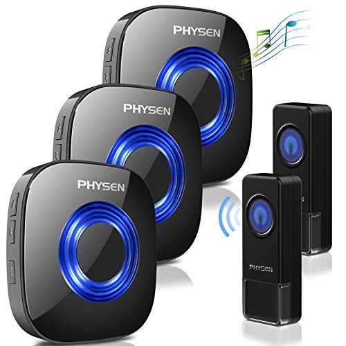 Product Cover Physen Model CW Waterproof Wireless Doorbell kit with 2 Buttons and 3 Plugin Receivers,Operating at 1000 feet Long Range,4 Volume Levels and 52 Melodies Chimes,No Battery Required for Receiver,Black
