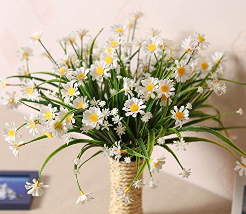 Product Cover E-HAND Daisies Artificial Flowers Outdoor UV Resistant Daisy Fake Plant Windowbox Faux Greenery Shrubs Simulation Plastic Bushes Indoor Hanging Planter DIY Balcony Decor - 4 PCS