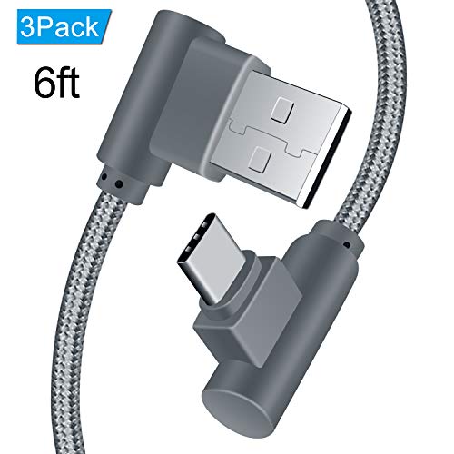 Product Cover ANSEIP Right Angle Type C Cable 6ft 3 Pack 90 Degree USB C Cable Braided Fast Charge Cord & Data Sync for Samsung Galaxy S8/S8 Plus,Moto Z Z2,Nexus 6P/5X and More(Grey)
