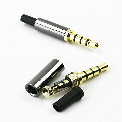 Product Cover KetDirect 2Pcs Gold 4 Pole 3.5mm Male Repair Headphone Jack Plug Metal Audio Soldering Headset Connector Black