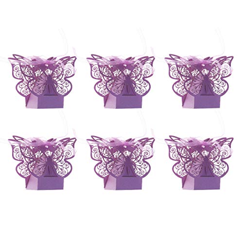 Product Cover BESTOYARD 20PCS Candy Favor Boxes Butterfly Gift Candy Boxes Bag Ribbons Wedding Birthday Bridal Shower Party Baby Shower Decoration (Purple)