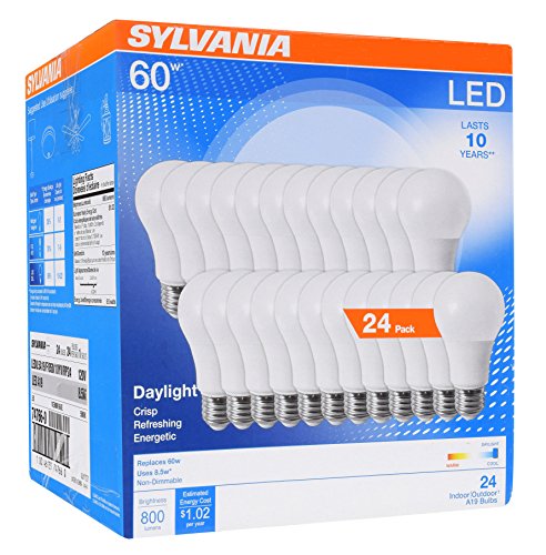 Product Cover SYLVANIA General Lighting 74766 Sylvania 60W Equivalent, LED Light Bulb, A19 Lamp, Efficient 8.5W, Bright White 5000K, 24 Pack, Daylight, 24 Count