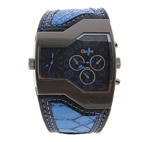 Product Cover Mens Military Sports Watch Army Dual Time Movt Quartz Wristwatch with Leather Band Decorative Sub-dials