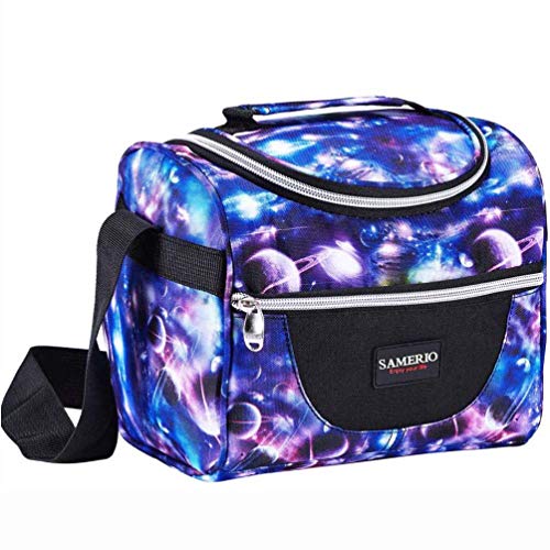 Product Cover Lunch Box for Kids Insulated Lunch Bag for Boys Girls Cooler Tote Reusable Bento Bags Smooth Zipper& Lightweight Lunch Boxes for Children Student with Adjustable Strap (Starry)