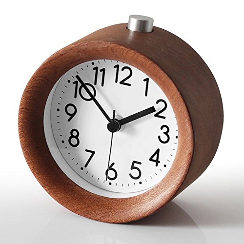 Product Cover Small Battery Operated Analog Travel Alarm Clock ,Aimarytech Creative Wood Clock Silent No Ticking, Ascending Beep Sounds, Snooze,Light Functions,Gentle Wake, Easy Set.