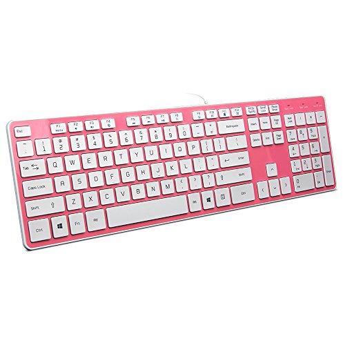 Product Cover BFRIENDit Wired USB Keyboard , Comfortable Quiet Chocolate Keys , Durable Ultra-Slim Wired Computer Keyboard For PC , Windows 10 / 8 / 7 / Vista , KB1430 - Pink