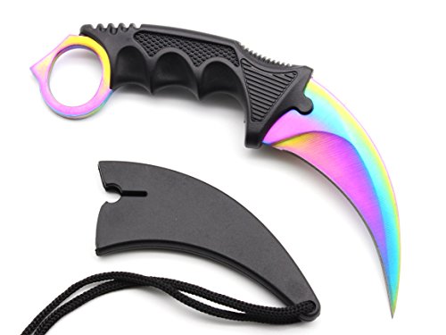 Product Cover HOSANA Karambit Knife Stainless Steel Fixed Blade Tactical Knife with Sheath and Cord Nice Knife for Hunting Camping Fishing and Field Survival (Rainbow)