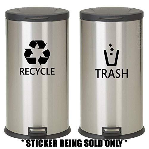 Product Cover Recyle Trash Symbol Set (2 pcs) Style5 Decal Sticker For Trash Can Bin Car Truck Window Bumper Wall Size- [6 inch/15 cm] Tall / Color- BLACK Recycle/ BLACK Trash