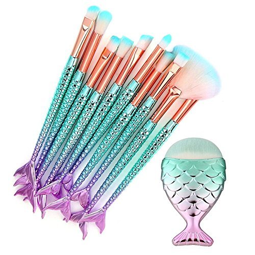 Product Cover CINIDY Makeup Brushes Set 11pcs 3D Mermaid Makeup Brush Cosmetic Brushes Eyeshadow Eyeliner Blush Brushes