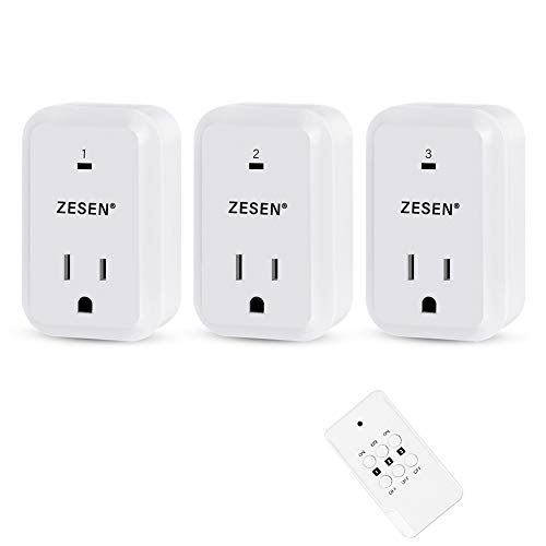 Product Cover ZESEN Remote Control Electrical Outlet Wireless Light Switch for Household Appliances, Up to 100 ft. Range, White (1 Remotes + 3 Outlets) Value Pack