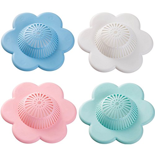 Product Cover Wild Tribe Bathtub and Shower Drain Protectors with Suction Cups Easiest Hair Catchers Soft Silicone 4 flower
