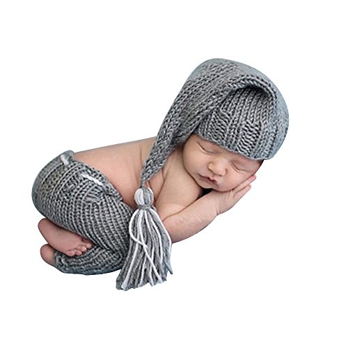 Product Cover ISOCUTE Newborn Baby Boy Photography Outfit Photo Props Gray Cute Long Tail Hat Beanie Pants