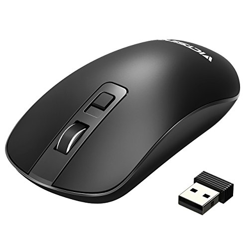 Product Cover VicTsing Wireless Mouse ,4-Button Slim Silent Full Size Cordless Mice ,3 Adjustable CPI Levels, Portable Optical Mouse with USB Nano Receiver and ON-OFF Switch for PC, Laptop, Computer and Mac,Black