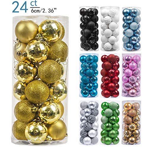 Product Cover Valery Madelyn 24ct 60mm Essential Gold Basic Ball Shatterproof Christmas Ball Ornaments Decoration,Themed Tree Skirt(Not Included)