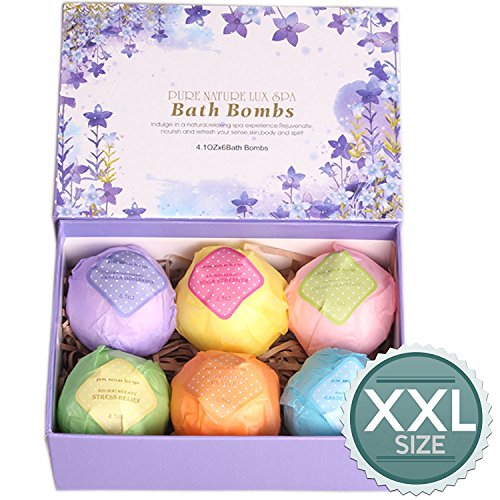 Product Cover Pure Nature Lux Spa LuxSpa Bath Bombs Gift Set - The Best Ultra Lush Natural Bubble Fizzies With Dead Sea Salt Cocoa And Shea Essential Oils, 6 x 4.1 oz, The Best Birthday Gift idea For Her/Him, wife, girlfriend, women