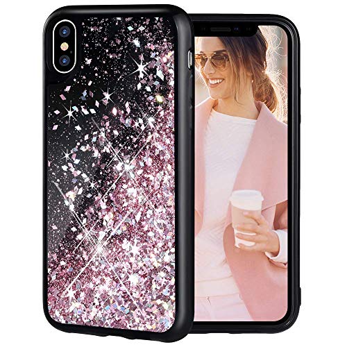 Product Cover Caka iPhone X Case, iPhone Xs Glitter Case Starry Night Series Luxury Fashion Bling Flowing Liquid Floating Sparkle Glitter Girly Cute Soft TPU Case for iPhone X XS (Rose Gold)