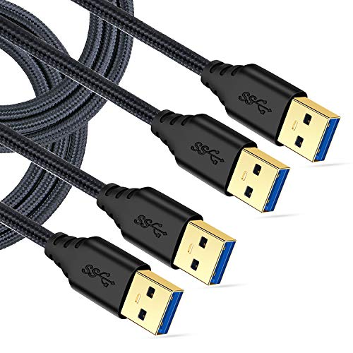 Product Cover USB 3.0 Cable Male to Male, Besgoods 2-Pack Braided 6ft USB to USB Cable Type A Male Double End USB Cord Compatible Hard Drive Enclosures, DVD Player, Laptop Cooler - Black