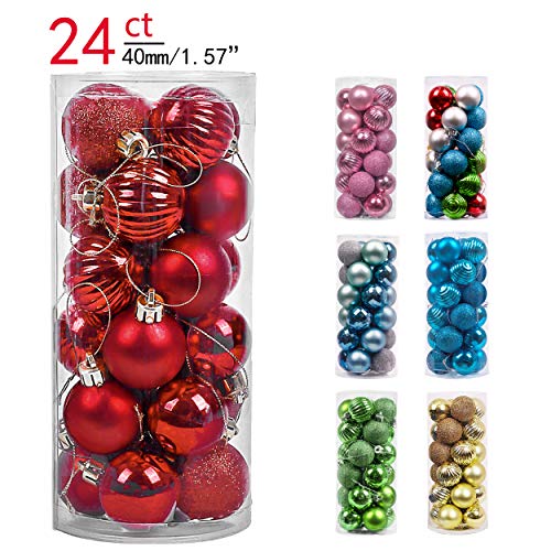 Product Cover Valery Madelyn 24ct 40mm Essential Red Basic Ball Shatterproof Christmas Ball Ornaments Decoration,Themed with Tree Skirt(Not Included)