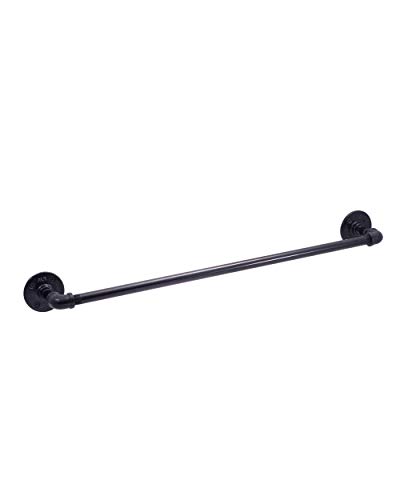 Product Cover Industrial Pipe Towel Bar Fixture Set by Pipe Decor, Wall Mounted DIY Style, Heavy Duty Rustic Iron, Black Electroplated Rust Free Finish with Mounting Hardware for Kitchen Or Bath Hanging, 24 Inches