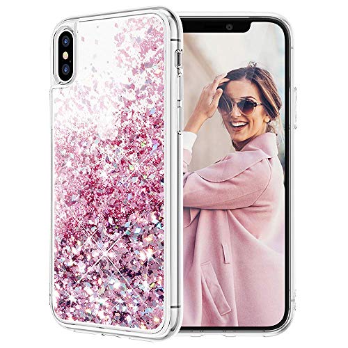 Product Cover Caka iPhone X Case, iPhone Xs Glitter Case Liquid Series Girls Luxury Fashion Bling Flowing Liquid Floating Sparkle Glitter Cute Soft TPU Case for iPhone X XS (Rose Gold)