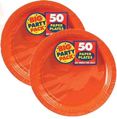 Product Cover Amscan Orange Big Party Pack Dinner Plates (100 Count), 9-Inch, 1, orange