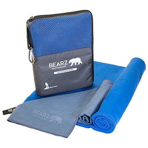 Product Cover BEARZ Outdoor Microfiber Towel Set, 2 Pack Quick Dry Towel. Lightweight Beach Towel, Workout Towel. Fast Drying Ultra Absorbent Gym Towels for Travel, Camping. Face Towel Included (Royal Blue)