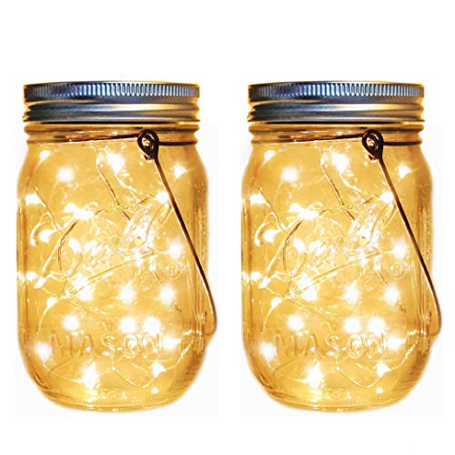 Product Cover Solar Mason Jar Lantern Lights,2 Pack 30 Led String Fairy Firefly Jar Hanging Lights(Mason Jar/Hanger Included),Mason Jar Lights Kit for Patio Garden Lanterns Wedding Table Decor