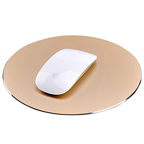 Product Cover Round Mouse Pad LoiStu Round Aluminum Alloy Mouse Pad Winter and Summer Dual-Use Waterproof Antiski Matte Metal/High-Grade PU Leather Mouse Pad (Gold)