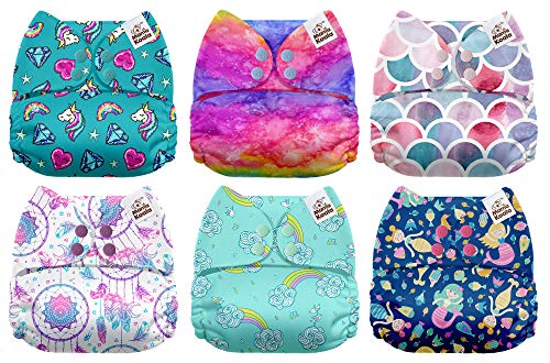 Product Cover Mama Koala One Size Baby Washable Reusable Pocket Cloth Diapers, 6 Pack with 6 One Size Microfiber Inserts (Fairy Magic)