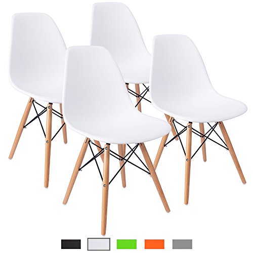 Product Cover Furmax Pre Assembled Modern Style Dining Chair Mid Century Modern DSW Chair, Shell Lounge Plastic Chair for Kitchen, Dining, Bedroom, Living Room Side Chairs Set of 4(White)