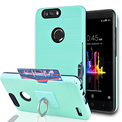 Product Cover YmhxcY for ZTE Blade Z Max/ZTE Blade Zmax Pro 2/ ZTE Sequoia Case with Phone Stand,[Credit Card Slots Holder][Brushed Texture] Hybrid Dual Layer Shockproof Protective Cover for ZTE Z982-LCK Mint