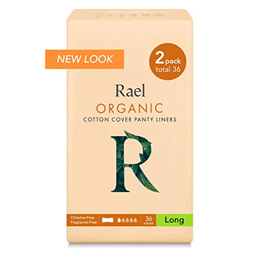 Product Cover Rael Certified Organic Cotton, Unscented, Natural Daily Panty-Liners, Long, Pack of 2 (36 Count), 6.8 Inch