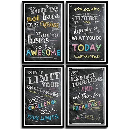Product Cover Motivational Posters for Classroom & Office Decorations, Inspirational Quote Wall Art, Students, Teachers, School, Home & Office, Positive Posters, Set of 4 11x17in. Posters for Girls & Teens Decor.