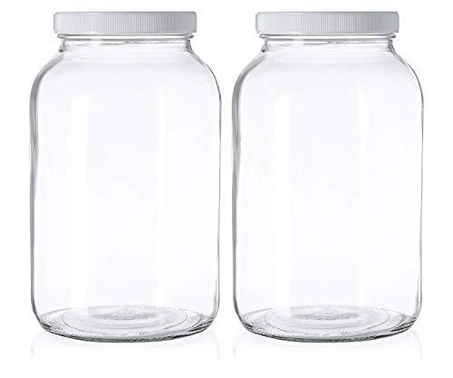 Product Cover 2 Pack - 1 Gallon Mason Jar - Glass Jar Wide Mouth with Airtight Foam Lined Plastic Lid - Safe Mason Jar for Fermenting Kombucha Kefir - Pickling, Storing and Canning - By Kitchentoolz