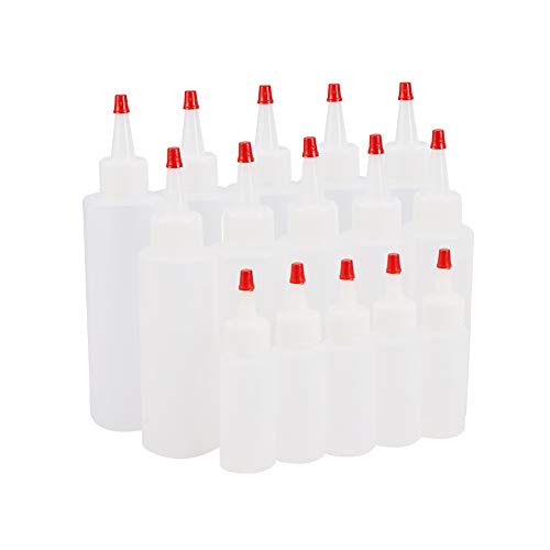 Product Cover Pandahall Elite 1oz 4oz 6oz 15 Pack Plastic Squeeze Bottles with Red Tip Caps for Crafts, Art, Glue, Multi Purpose