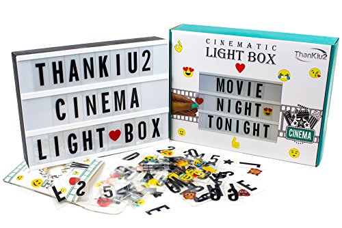 Product Cover Cinema Light Box with Letters - Vintage Cinematic Light Up Message And Note Sign With 240 Letters, Numbers, Symbols & Emojis - Personalized A4 White LED Lightbox With Extra Long Durable USB Cable