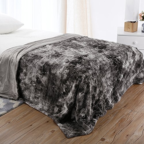 Product Cover LANGRIA Luxury Super Soft Faux Fur Fleece Throw Blanket Cozy Warm Breathable Lightweight and Machine Washable Dyed Fabric for Winter - Decorative Furry Throw for Couch Bed (60x80, Twin Size Grey)