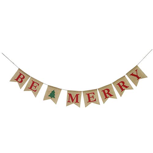 Product Cover Woshishei Hessian Burlap Merry Christmas Bunting Sign Rustic Wedding Party Banner Clearance (Red)