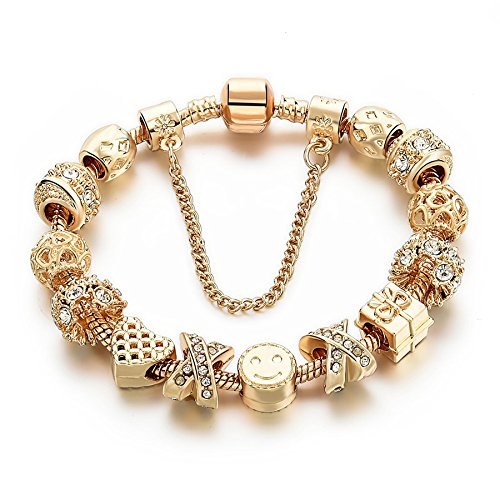 Product Cover Charm Bracelets for Women Gold Plated Snake Chain Heart Shape Smile Rhinestone Beads Charming Girls Mom Gift