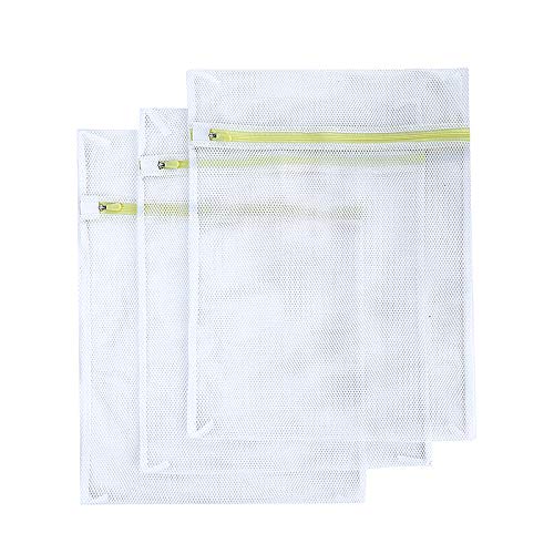 Product Cover Laundry Bags, SASUM 3 Pack (3 Large) Mesh Thick Polyester Wash Bags Premium Durable White for Jeans, Lingerie,Socks, Bra,Sweaters, Coats in Washing Machine and Drier