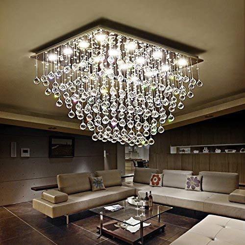 Product Cover Saint Mossi Modern K9 Crystal Raindrop Chandelier Lighting Flush Mount LED Ceiling Light Fixture Pendant Lamp for Dining Room Bathroom Bedroom Livingroom 12 GU10 Bulbs Required H 16 x W 22 x L 31 in