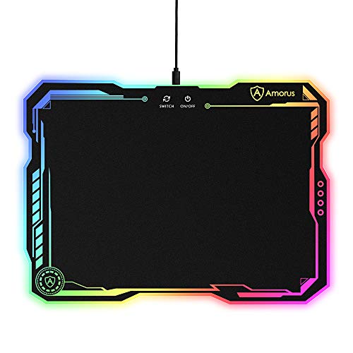 Product Cover amorus RGB Gaming Mouse Pad, Large Hard Surface LED Mouse Pad Gamer Gifts for Logitech Razer Corsair Gaming Mouse, 11 Lighting Modes & 3 Brightness Computer Mice Mat (14.4 x 10.4 inch)