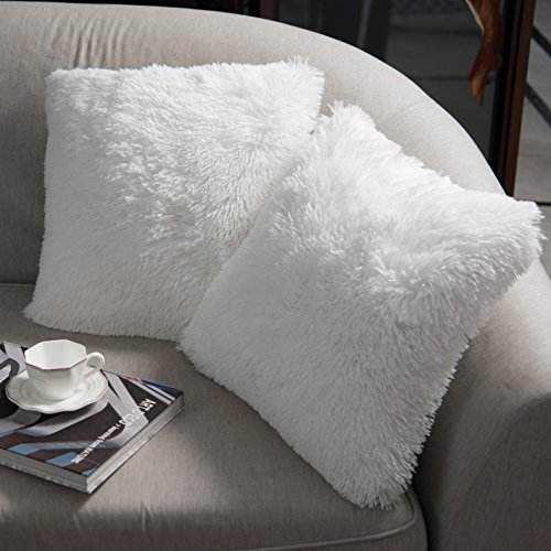 Product Cover NordECO HOME Luxury Soft Faux Fur Fleece Cushion Cover Pillowcase Decorative Throw Pillows Covers, No Pillow Insert, 18