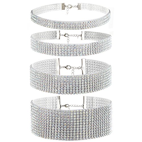 Product Cover Cupimatch Wide Shinning Rhinestone Crystal Choker Adjustable Collar Necklace for Women Set of 4